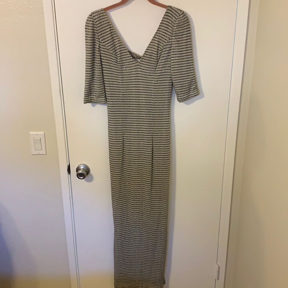 Beaded grey stripped dress